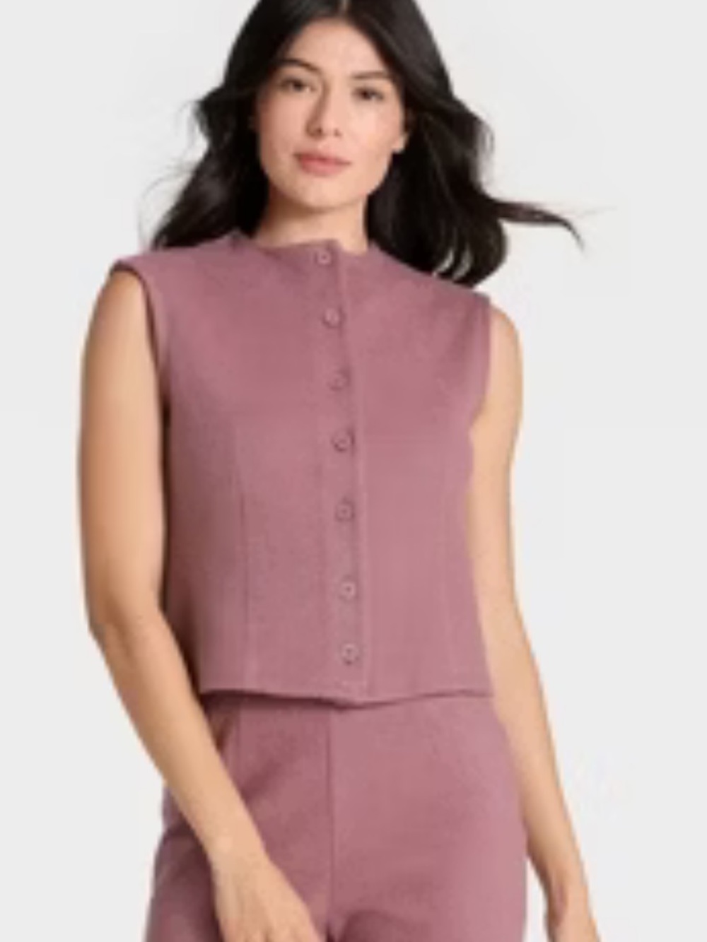 A New Day Women’s Brushed Vest Button-Front Crop‎ Top Mauve XL